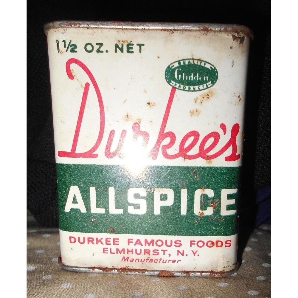 Antique Vintage Durkee's Allspice Tin 1.5 oz Advertising Patina